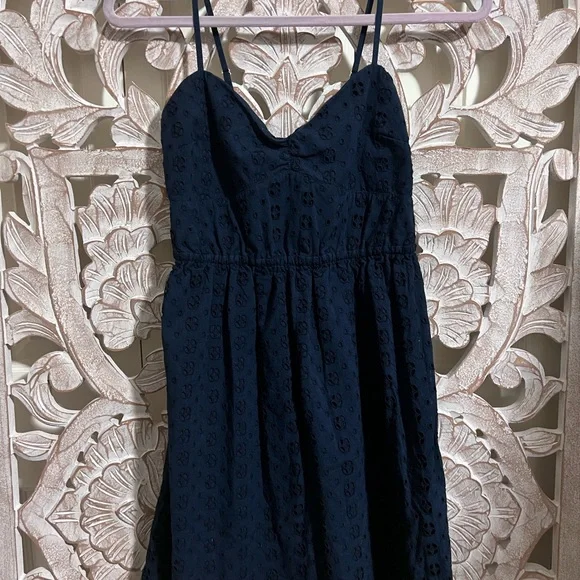 Crew Dresses J Crew Cotton Navy Eyelet Smocked Corset Top